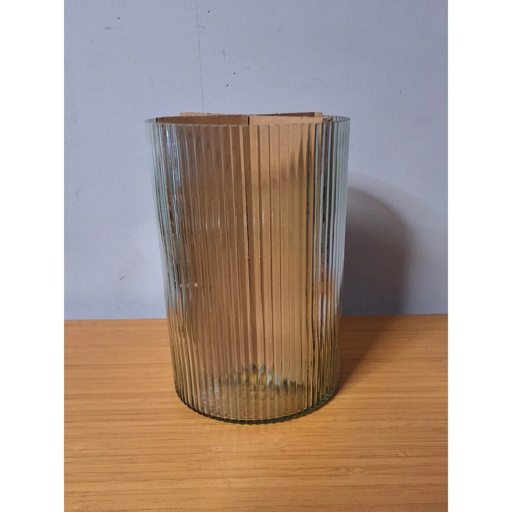 Better Homes And Gardens Green Glass Ribbed Hurricane Candle Holder. NIB